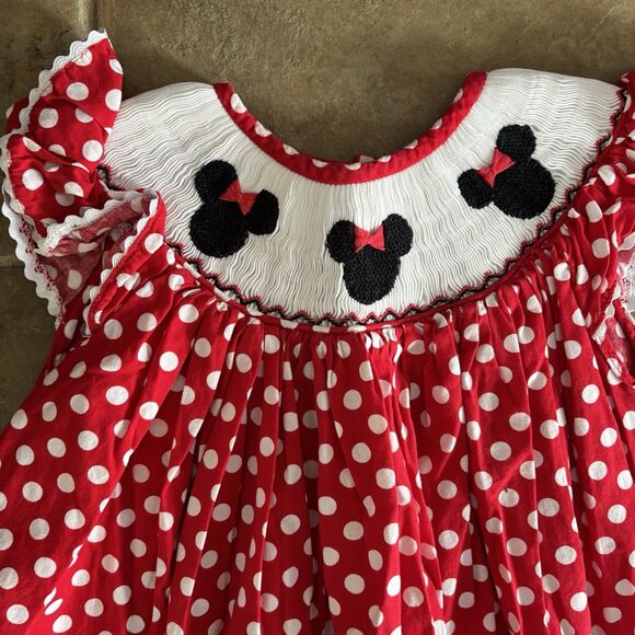 Minnie Mouse Smocked Dress Girls Size 5T Pleats And Stitches Disney Cute - Picture 2 of 8